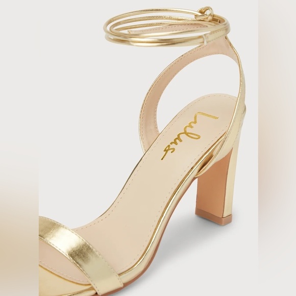 NWOT Lulus Troyes Gold Square Toe Lace-Up High Heel Sandals - Picture 6 of 8
